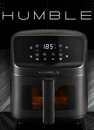 Humble 5.2L Air Fryer with Visible Window – Large Capacity, Black – Oil-Free Cooking with Adjustable Time & Temp, Easy to Clean, Family-Sized Electric Airfryer