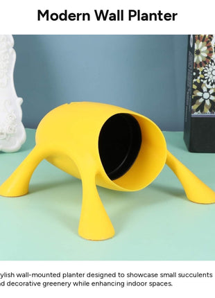 Wall-Mounted Plastic Succulent Planter with Non-Glue Suction Mount, PP & PE Indoor Hanging Plant Pot for Smooth Surfaces, Yellow