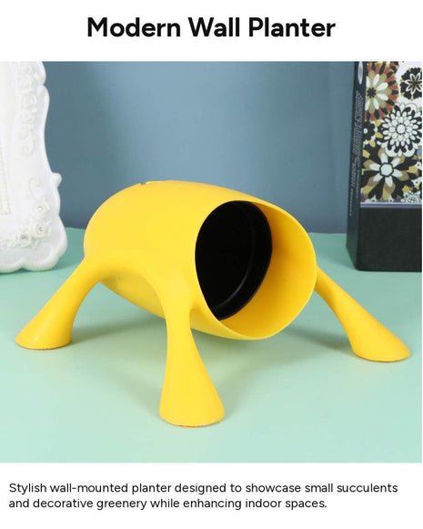Wall-Mounted Plastic Succulent Planter with Non-Glue Suction Mount, PP & PE Indoor Hanging Plant Pot for Smooth Surfaces, Yellow