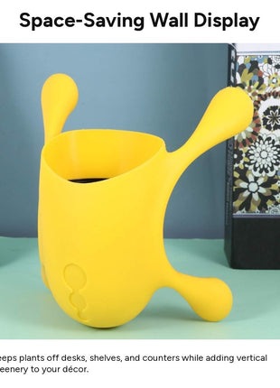 Wall-Mounted Plastic Succulent Planter with Non-Glue Suction Mount, PP & PE Indoor Hanging Plant Pot for Smooth Surfaces, Yellow