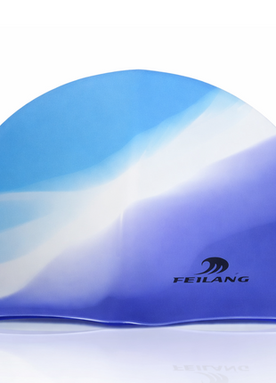 Silicone Swimming Cap Size 22×19 cm – Waterproof High Elasticity Blue & White