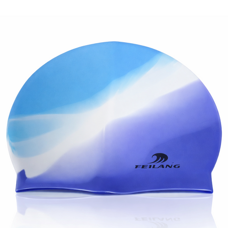 Silicone Swimming Cap Size 22×19 cm – Waterproof High Elasticity Blue & White