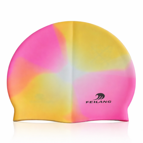Silicone Swimming Cap Size 22×19 cm – Waterproof High Elasticity Pink/Yellow
