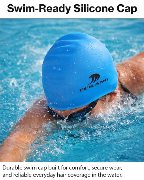 Silicone Swimming Cap Size 22×19 cm – Waterproof High Elasticity Blue