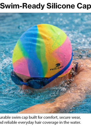 Silicone Swimming Cap Size 22×19 cm – Waterproof High Elasticity Rainbow