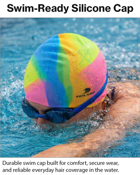 Silicone Swimming Cap Size 22×19 cm – Waterproof High Elasticity Rainbow