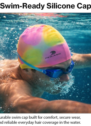 Silicone Swimming Cap Size 22×19 cm – Waterproof High Elasticity Pink/Yellow