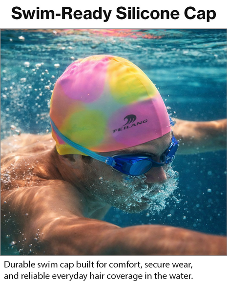 Silicone Swimming Cap Size 22×19 cm – Waterproof High Elasticity Pink/Yellow