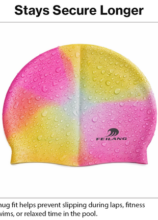 Silicone Swimming Cap Size 22×19 cm – Waterproof High Elasticity Pink/Yellow