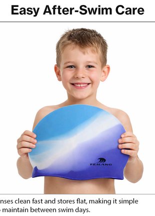 Silicone Swimming Cap Size 22×19 cm – Waterproof High Elasticity Blue & White