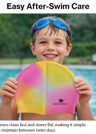 Silicone Swimming Cap Size 22×19 cm – Waterproof High Elasticity Pink/Yellow