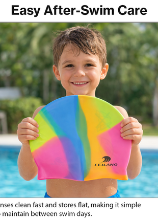 Silicone Swimming Cap Size 22×19 cm – Waterproof High Elasticity Rainbow