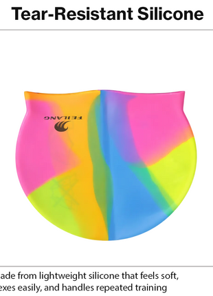 Silicone Swimming Cap Size 22×19 cm – Waterproof High Elasticity Rainbow