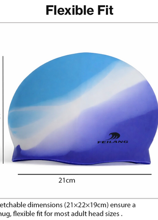 Silicone Swimming Cap Size 22×19 cm – Waterproof High Elasticity Blue & White