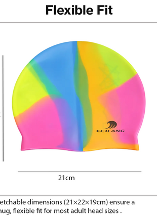 Silicone Swimming Cap Size 22×19 cm – Waterproof High Elasticity Rainbow