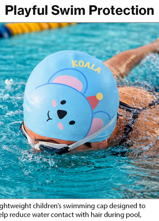 Children’s Waterproof Swimming Cap Ultra Stretch ABS Plastic Blue Design
