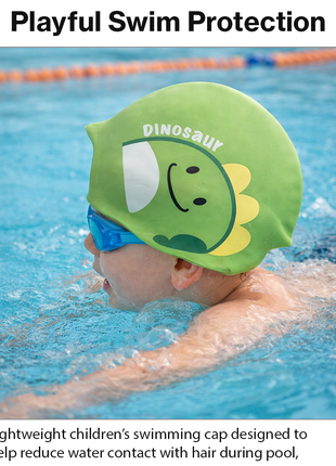 Children’s Waterproof Swimming Cap Ultra Stretch ABS Plastic Green Design