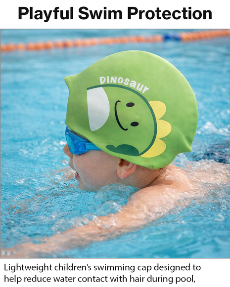 Children’s Waterproof Swimming Cap Ultra Stretch ABS Plastic Green Design