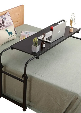 Height Adjustable Bedside Table on Wheels – Over‑Bed Laptop Desk, Lockable Wheels – Black