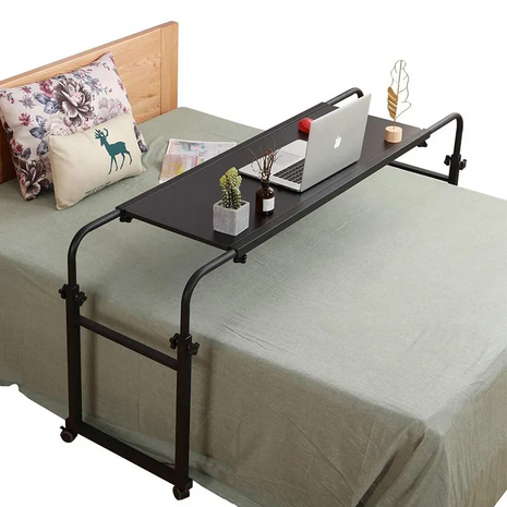 Height Adjustable Bedside Table on Wheels – Over‑Bed Laptop Desk, Lockable Wheels – Black