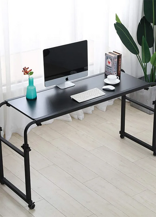 Height Adjustable Bedside Table on Wheels – Over‑Bed Laptop Desk, Lockable Wheels – Black