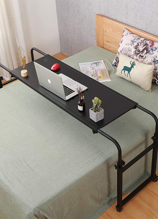 Height Adjustable Bedside Table on Wheels – Over‑Bed Laptop Desk, Lockable Wheels – Black