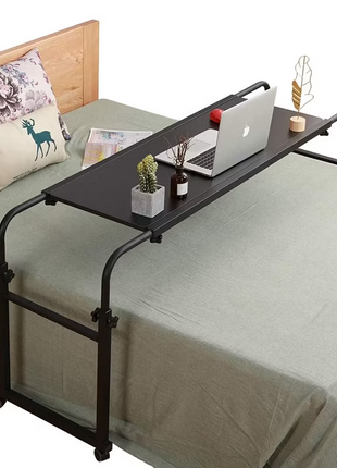 Height Adjustable Bedside Table on Wheels – Over‑Bed Laptop Desk, Lockable Wheels – Black