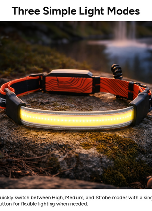 OutGear COB LED Headlamp 350lm USB Rechargeable Headband Flashlight, 500mAh Li-ion Battery, Red & White Light Modes, Adjustable Strap, Camping Hiking Running