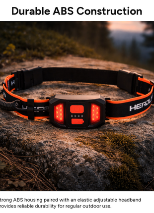 OutGear COB LED Headlamp 350lm USB Rechargeable Headband Flashlight, 500mAh Li-ion Battery, Red & White Light Modes, Adjustable Strap, Camping Hiking Running