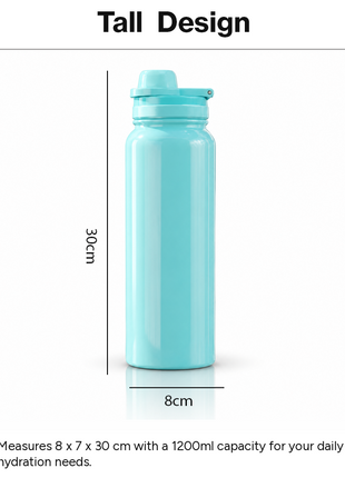Sports Water Bottle with Leak-Proof Lid & Foldable Handle, Stainless Steel, Lightweight Powder-Coated Flask Teal