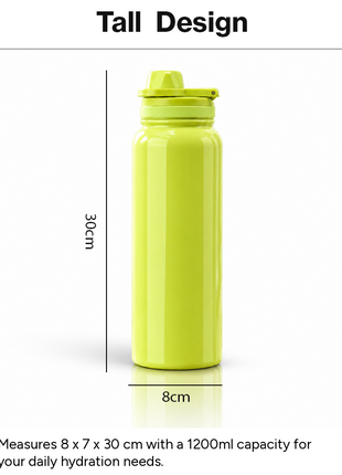 Sports Water Bottle with Leak-Proof Lid & Foldable Handle, Stainless Steel, Lightweight Powder-Coated Flask Yellow