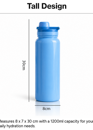 Sports Water Bottle with Leak-Proof Lid & Foldable Handle, Stainless Steel, Lightweight Powder-Coated Flask Blue
