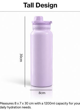 Sports Water Bottle with Leak-Proof Lid & Foldable Handle, Stainless Steel, Lightweight Powder-Coated Flask Purple