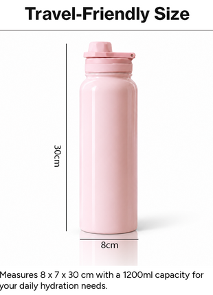 Sports Water Bottle with Leak-Proof Lid & Foldable Handle, Stainless Steel, Lightweight Powder-Coated Flask Pink
