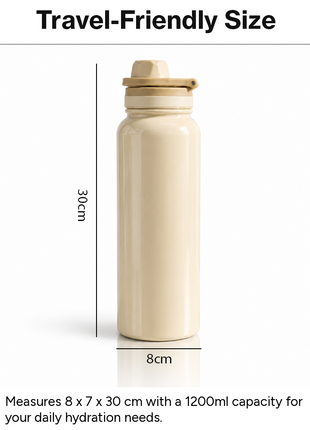 Sports Water Bottle with Leak-Proof Lid & Foldable Handle, Stainless Steel, Lightweight Powder-Coated Flask Beige