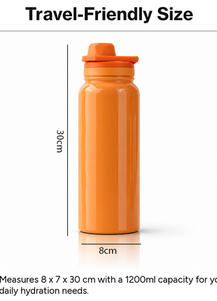 Sports Water Bottle with Leak-Proof Lid & Foldable Handle, Stainless Steel, Lightweight Powder-Coated Flask Orange