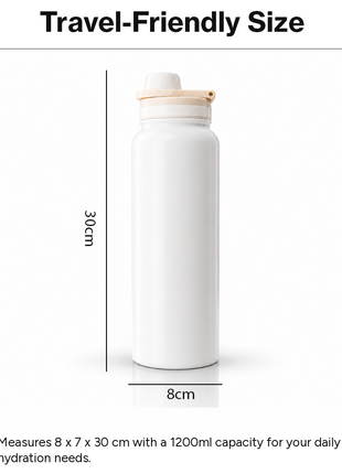 Sports Water Bottle with Leak-Proof Lid & Foldable Handle, Stainless Steel, Lightweight Powder-Coated Flask White