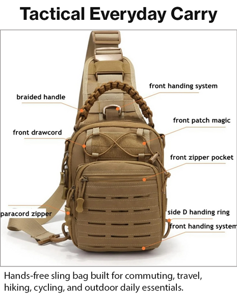 Tactical Crossbody Sling Bag with Molle Webbing