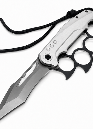 Spring Assisted Folding Knife with Stone Wash Blade & Silver Handle