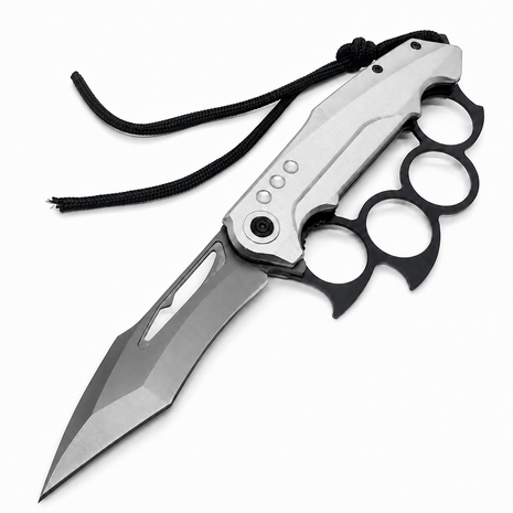 Spring Assisted Folding Knife with Stone Wash Blade & Silver Handle
