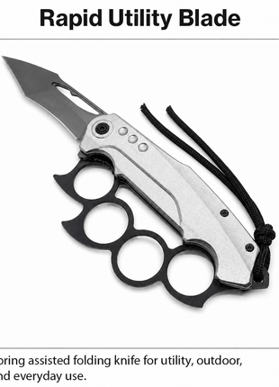 Spring Assisted Folding Knife with Stone Wash Blade & Silver Handle