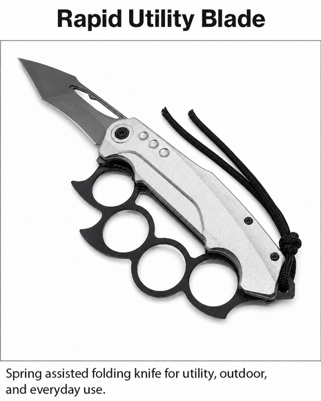 Spring Assisted Folding Knife with Stone Wash Blade & Silver Handle