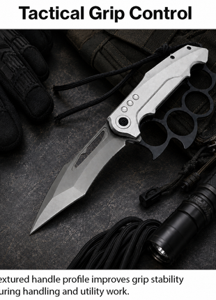 Spring Assisted Folding Knife with Stone Wash Blade & Silver Handle