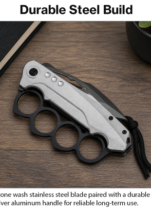 Spring Assisted Folding Knife with Stone Wash Blade & Silver Handle