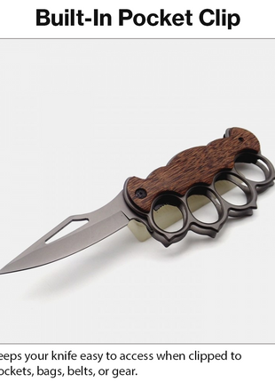 Folding Pocket Knife with Aluminium and Wood Handle, Pocket Clip, 20 cm Open Length