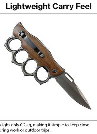 Folding Pocket Knife with Aluminium and Wood Handle, Pocket Clip, 20 cm Open Length