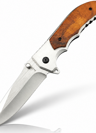 Folding Pocket Knife with Stainless Steel Blade, Aluminum & Wood Handle, Liner Lock EDC Utility Knife