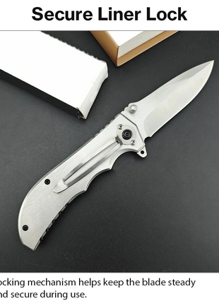Folding Pocket Knife with Stainless Steel Blade, Aluminum & Wood Handle, Liner Lock EDC Utility Knife