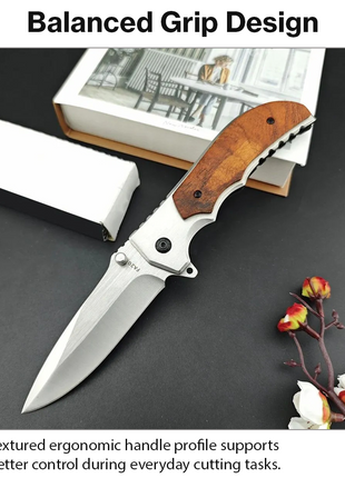 Folding Pocket Knife with Stainless Steel Blade, Aluminum & Wood Handle, Liner Lock EDC Utility Knife