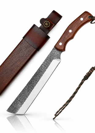 High Carbon Steel Full Tang Machete with Wooden Handle & Sheath